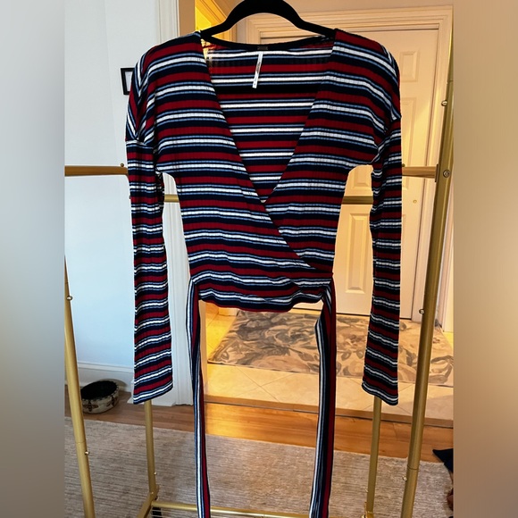 Free people small- worn once. Long sleeve tie top. Red white blue stripes - Picture 3 of 4